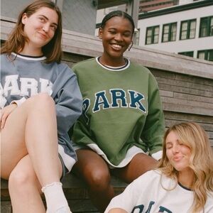 French Terry Vintage Varsity Crewneck Sweatshirt in Matcha + Navy